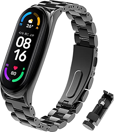 BDIG Cinturino per Mi Band 6 Cinturini Metallo in Acciaio Inossidabile MiBand 5 Bracciale di Ricambio Braccialetto con Links Strumento di Rimozione da Polso Sostitutivo Wristband Cinturini Mi Band 6/5