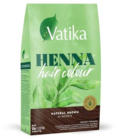 Vatika Henna natürliche braune Haarfarbe, 60 g (6 x 10 g Beutel), 100 % Ammoniakfrei, für lebendige Farbe, Glanz und Deckkraft (Verpackung kann variieren)