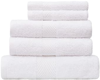 Sweet Green - Ensemble de 5 Serviettes de Luxe 100% Coton Bio peigné 650g/m2 - Oeko-Tex certifié -Usage Quotidien - Emballage sans Plastique-(Blanc)