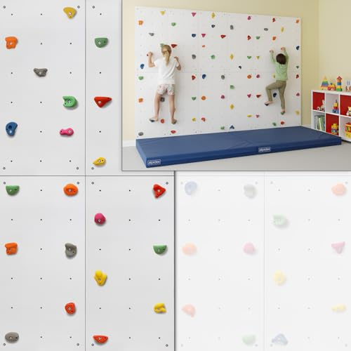ALPIDEX Kletterwand Komplettset ab 1,44 qm in Natur/Weiß/Braun Klettergriffe und Befestigungsmaterial inklusive, unbegrenzt erweiterbar Kinder Erwachsene, Veredelt Weiß|4 Paneele (2.88 m²)|24 Griffe