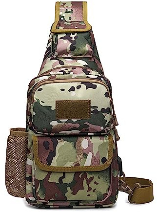 FANDARE Táctical Bolso Hombro Bolsa de Pecho Militar Bandoleras Cruzada con USB Bandolera Bolsos Bandolera para Hombres Mujer Escolar Senderismo Viaje Sling Crossbody Bag Verde Camo