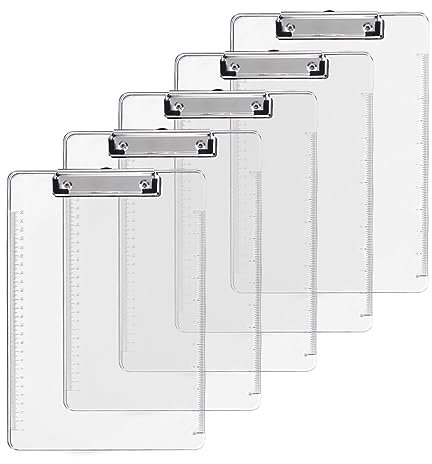 5 Stück Klemmbrett Transparent Kunststoff Klemmbretter A4 mit Metalklemme, Klemmbrettmappe Transparent Schreibbrett A4 für Studenten, Büro, Schule, Lager, Event