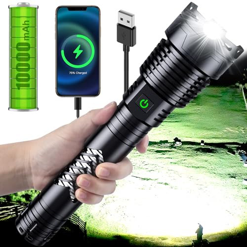 Weoxi Rechargeable Flashlights High Lumens, 6000 Lumens Super Bright Flashlights with Long Handle, 5 Modes & Zoomable, 10000mAh Waterproof Powerful Handheld Flashlight for Camping Emergency
