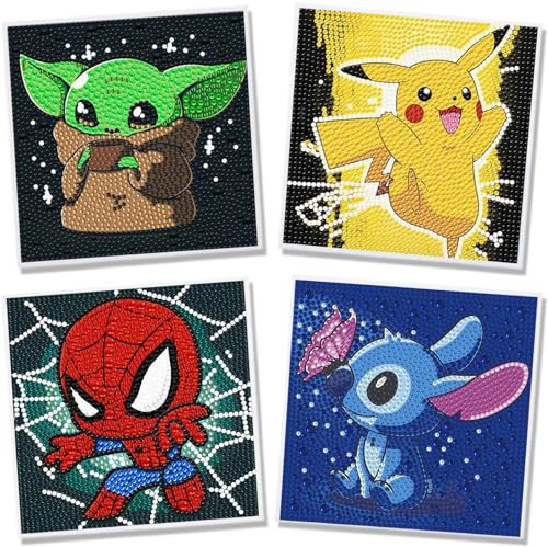 Diyooisx Diamond Painting Kinder ab 6 Jahre - 4er Pack Diamond Painting Set Junge Bastelset Kinder ab 6 Jahre Junge Diamant Painting Bilder Kleine Geschenke Junge 6 7 8 9 10 11 12 jahre