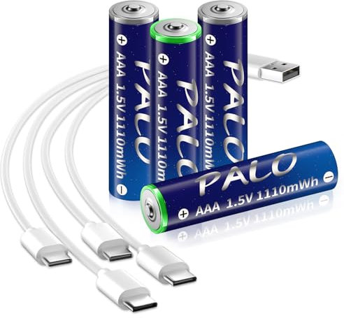 Mspalocell AAA Akku USB-C Lithium Batterie Aufladbar 1,5v 1100mWh, Schnellladung Wiederaufladbare Batterien mit Typ-C Ladekabel, LSD Geringe Selbstentladung, mit Ladelicht, 4 Stück AAA Akkus