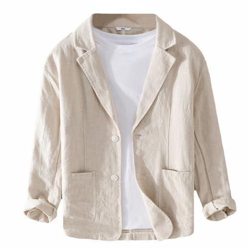 GIBZ Blazers de Lino para Hombre Chaqueta de Traje 2 Botones | para Primavera y Verano Sencilla Versátil con Solapa Muescas Blazer Abrigo Deportivo con Bolsillo