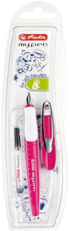 herlitz Schulfüllhalter my.pen, für Linkshänder (L-Feder), pink/weiß, 1 Stück in Folienetui, 50046812