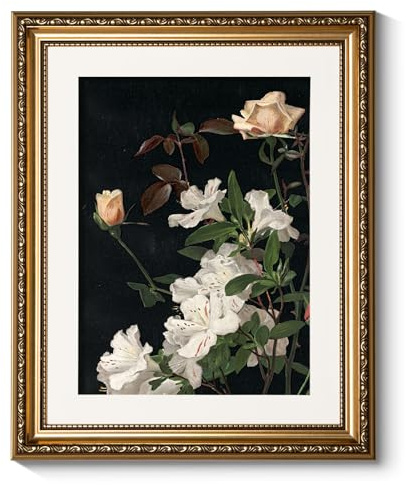 ARPEOTCY Vintage Gold Framed Floral Wall Art, 13x16 inch Classic Azaleas Roses Paintings, Victorian Wall Decor for Bathroom Living Room, Canvas Prints Antique Pictures Frame for Hoom Decor