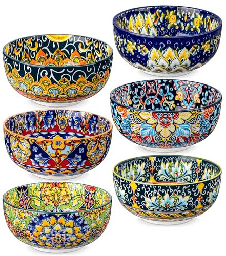 vancasso Serie SIMI Juego de 6 Cuencos de Cerámica para Sopa, 840ML Cuencos de Cereales, Cuencos Colores Grandes Ensalada para Pasta, Desayuno, Apta para Microondas y Lavavajillas, Estilo Bohemio