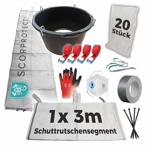 Scorprotect® Schuttrutsche Bauschuttrutsche 3 m flexibel mit Einfülltrichter, 20x Flachsäcke und Zubehör