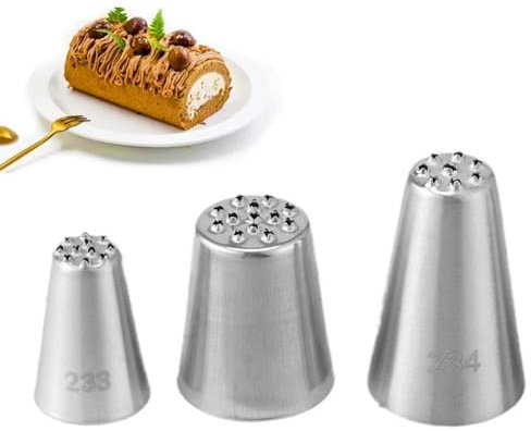 Mivanta 3 Stück Edelstahl Spritztüllen Set, Grasform Spritztüllen 3 Profi Spritztüllen große Wiederverwendbare Kuchendekorationstüllen DIY Backzubehör zum Keksen Cupcake, Plätzchen Dekoration