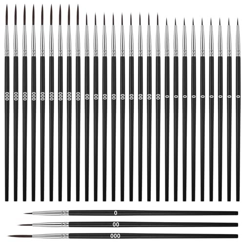 Giantree Juego de 30 pinceles finos, pinceles de pintura por números, pequeños pinceles profesionales con punta fina para acuarela acrílica, modelismo, manualidades, pintura facial (#0#00#00#000)