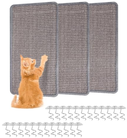 TIDEVAN 3 Piezas Alfombra Rascador para Gatos 50 × 25 cm Sisal Natural para Gatos Autoadhesivo para Proteger Muebles Sofás y Paredes (Gris)