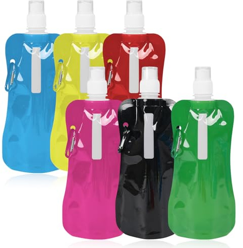 Agvdg 6 Pack Collapsible Water Bottle Reusable Foldable 500ml with Clip for Biking Hiking Travel Outdoor Sports 6 Colors