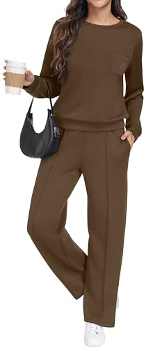 GRECERELLE Tracksuit Womens Full Set Autumn Long Sleeve Lounge Wear Sets for Women Two Piece Outfits Activewear Casual Crew Neck Pullover Tops and Jogging Bottoms with Pockets