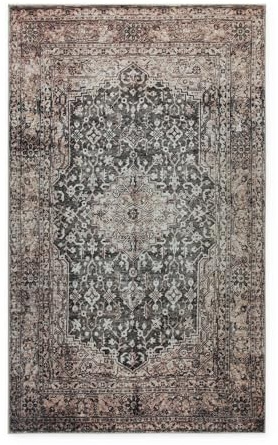 Wecon Home Badteppich Ralph, 70 x 120 cm, beige grau | orientalisches Vintage Design, rutschfester TPE-Rücken, waschbar bis 30 °C, OEKO-TEX® zertifiziert