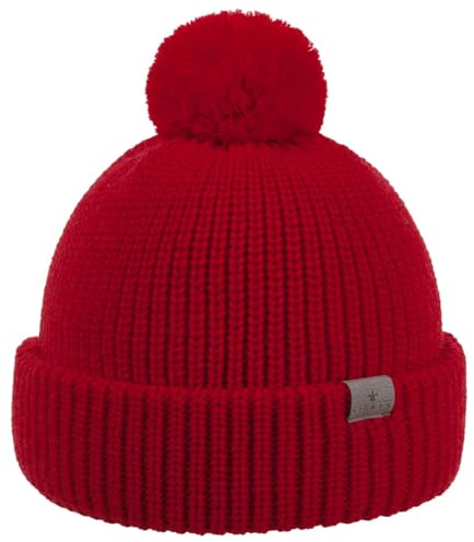 Lierys Gorro con Pompón Navigat, Mujer/Hombre - Gorro de Punto Fabricado en Alemania - de Lana Virgen - Talla única 53-60 cm - Gorro con Doblez - otoño/Invierno Rojo Talla única