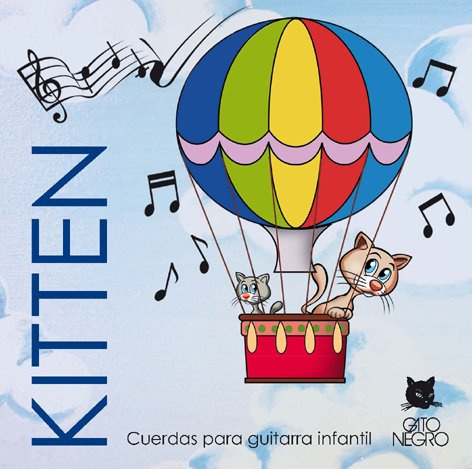Gato Negro Kitten Juego de Cuerdas para Guitarra Clásica Infantil, Nylon Monofilamento, Tensión Media, Calibres 0,71-0,81-1,02-0,76-0,85-1,05, Fabricado Artesanalmente en España desde 1868
