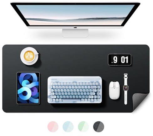 BUBM Schreibtischunterlage 80x40cm, Premium Leder Mauspad, Rutschfeste Tischunterlage Schreibunterlage, Multifunktionales Office Mousepad Schreibtisch Zubehör für Büro & Homeoffice (Schwarz)