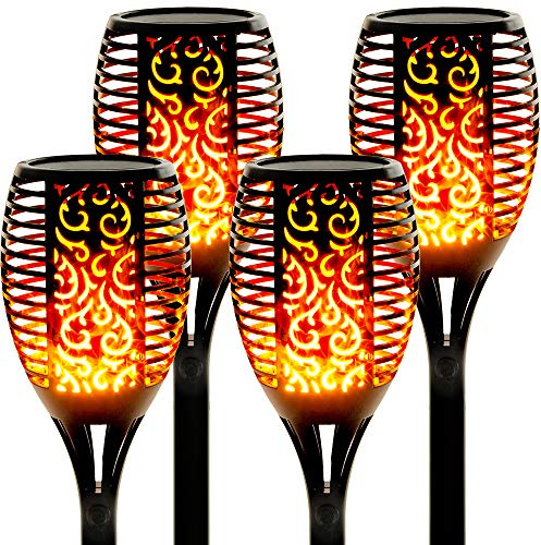 Walensee Solar Tiki Torches with Flickering Flame,96 LED Solar Torch Lights Outdoor Waterproof,43 Tall Super Larger Size Tiki Torches for Outside Garden Patio Yard, 4Pack