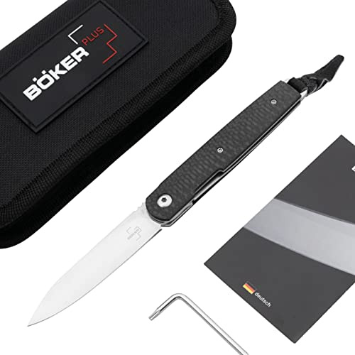 BÖKER PLUS® - LRF Gentleman Profi Taschenmesser mit Clip - Linerlock EDC Messer Einhand 7 cm - Premium Klappmesser extra scharf mit VG10 Klinge (Taschenmesser LRF Carbon)