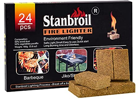 Stanbroil 24 pcs Fire Starters, Squares Natural Charcoal Fire Starters Super Fast Lighting Perfect for Barbecue Grills, Smokers, Wood Stove, Campfires and Outdoor Fireplaces