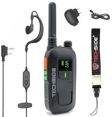 Techside TS-T2 Professionelles Walkie-Talkie mit 16 PMR446-Kanälen (Freie Nutzung) | VOX mit 5 Stufen | Automatische Kanalsuche | Ohrhörer und USB-Ladegerät Voll ausgestattet