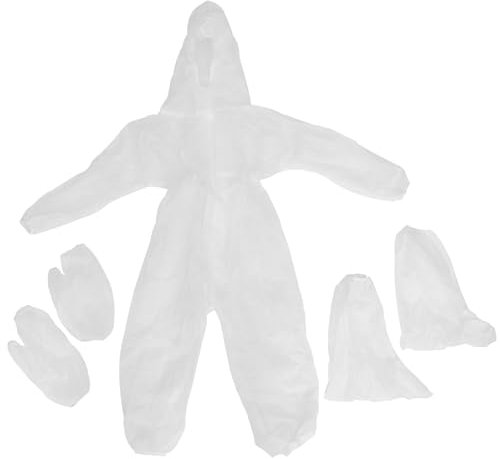 VALICLUD Einweg-Overall für Kinder, mit elastischen Handgelenken, Knöcheln und Kapuze, Nicht porös, Staublüftung, Weiß, mit Handschuh und Schuhabdeckung