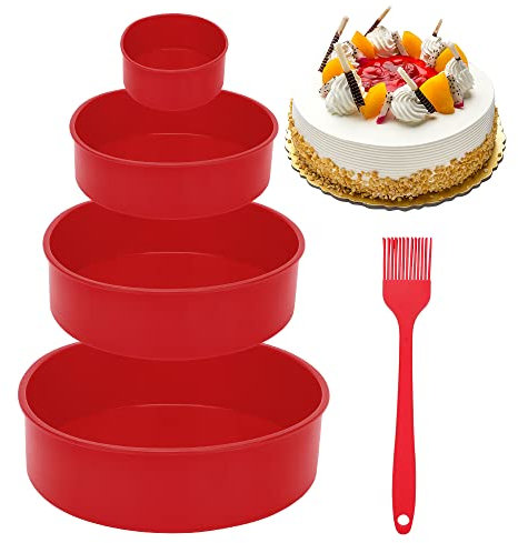 CEWROM Silikon Backform Rund,4 Stück Silikon Kuchenform Set Brotbackform Silikon 4/6/8/10 inch Auslaufsicher Schichtkuchen-Backform Antihaft Backform Set für Weihnachten,Geburtstagsfeier,Hochzeitstag