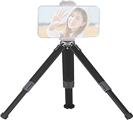 Andoer Minitrípode portátil de escritorio ligero de aleación de aluminio con 2 ángulos, 4 alturas ajustables en altura, carga máxima de 3 kg para cámara, smartphone, estabilizador, luz de vídeo