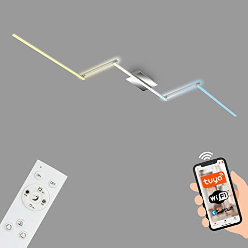 BRILONER - LED Deckenlampe Smart Home, funktioniert mit Alexa, Fernbedienung, LED Lampe, Deckenleuchte, Wohnzimmerlampe, Schlafzimmerlampe, Deckenbeleuchtung, 227,2x12x5 cm, Alufarbig