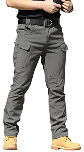 Onsoyours Pantalon Cargo Homme Multipoches Zippé Mince Combat de Travail Imperméable Militaire Tactique pour Casual Activités en Plein Air A Gris L