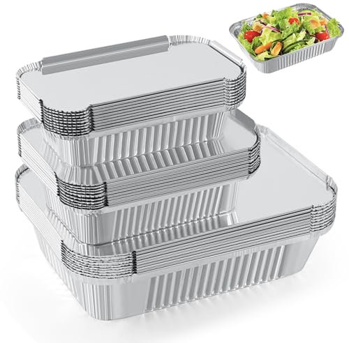 Notwoe ® 30 Pièces Barquette Aluminium avec Couvercle,10 chacun 1750ml/700ml/410ml,Barbecue Réutilisables,Barquette Alimentaire Jetable pour Cuisiner,Griller,Cuire.