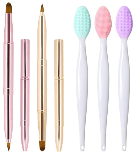 Yrarbil 5Pcs Retractable Lip Brush and Lip Scrub Exfoliator Brush Set, Silicone Lip Brush Tool Double-Sided Mini Exfoliating Brush