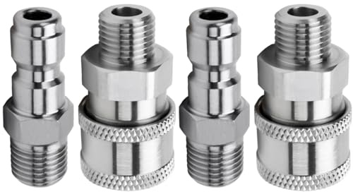 Beduan Pressure Washer Fitting Stainless Steel 1/4 NPT Male Quick Connector Coupler Socket Adapter with a QC Plug 5000 PSI（Pack of 4）