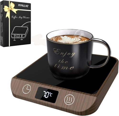 MYMULIKE Chauffe-tasse à café, chauffe-tasse pour bureau, avec 6 températures (45 ℃ à 70 ℃ avec écran LED, chauffe-tasse et minuterie de 1 à 12 heures, pour voiture, café, thé, lait, chauffe-bougie