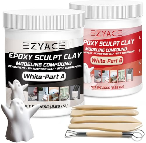 Arcilla epoxi, arcilla epoxi mágica para esculpir, compuesto de modelado de 2 partes (A y B) de arcillas epoxi Magic Sculpt para esculpir, modelar, construir y reparar, blanca, 454 g