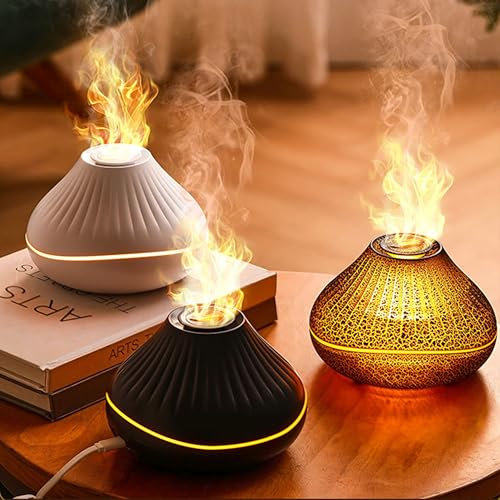 ALMA® Difusor & Humidificador de Aceites Esenciales Efecto Llama – 7 Colores, Ultra-Silencioso, Apagado Automático Casa, Habitación, Yoga & Oficina