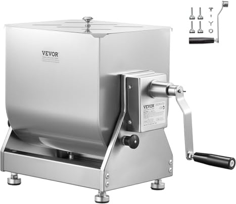 VEVOR BX-20T 30L Tilt Tank Processing Equipment(Mixing Max 30LBS, Stainless Steel Meat, Sausage Machine with Lid Handle Gear Reducer, Ground Beef Hand Mixer, SUS201
