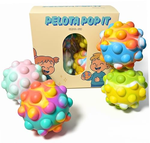 Pelota Pop It Sensorial 4 Uds - Juguete Sensorial y Relajante de Silicona para Niños +3 Años y Adultos – Fidget Ball Colorida - Simple Fun®