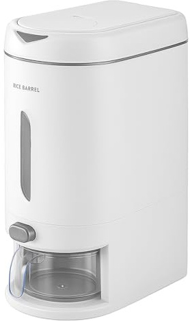 ANYVOYAGE Rice Dispenser with Measuring Cup, 10kg Large Capacity Grain Storage Container, Airtight Cereal Dispenser with Button Control, Clear Window, Perfect for Kitchen, Beans, Oats and More (Grey)