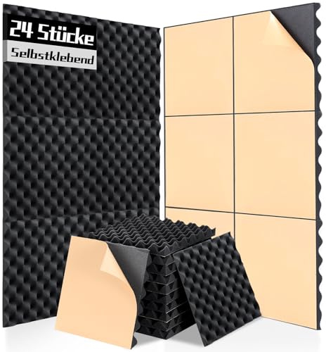 AUSLET Espuma acústica de alta densidad para estudio de grabación, oficina, hogar, 30 x 30 x 3 cm, 24 unidades de espuma corrugada autoadhesiva