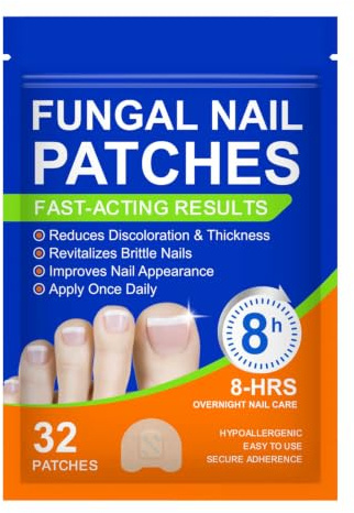 Fungal Nail Patches for Toenails, 32Pcs Toe Nail Fungal Treatment Pads, 8-Hour Overnight Nighttime Toenail Fungus Treatment Restores Healthy Appearance,Reduces Discoloration & Thickness (32PCS)