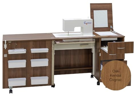 Comfort 2 möbler för symaskin, symöbler, sömbord, sömskåp (Oak Kendal konjak, L)