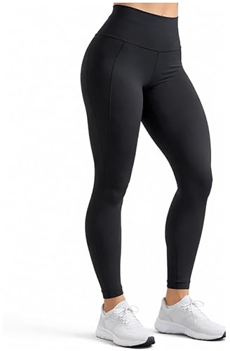 Yoga Leggings Women 33.5, High Rise Workout Pants, No Pocket Yoga wear, Stretch Gym Leggings, Non See Through Fitness Tights, Tummy Control Activewear, Soft Yoga Pants - Black