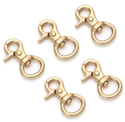 WUTA Lot de 5 mousquetons en laiton lourd avec articulation pivotante – Inoxydable et durable pour laisses de chien, ceintures, sacs, travaux du cuir et trousseau de clés