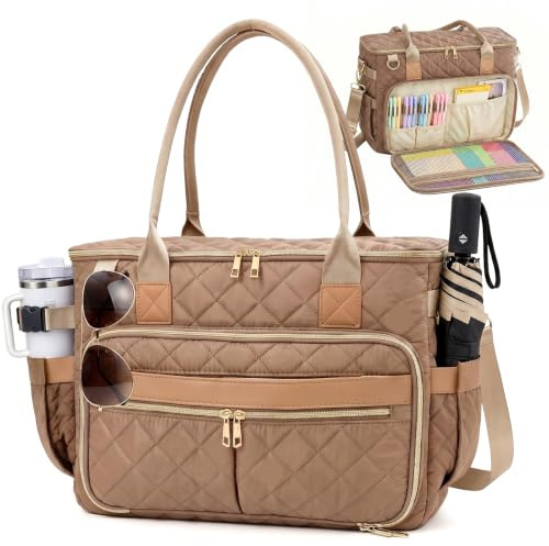 XIAPIA Sac Ordinateur Femme 15,6 Pouces, Sacoche pour Ordinateur Portable avec 11 Compartimentsm et Poche Isotherme,Grand Sac Cabas pour Travail pour Enseignant d'infirmière d'étudiant