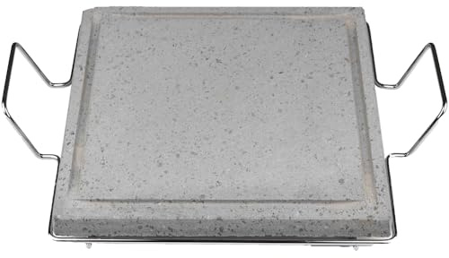 Pietra Lavica dell'Etna Professionale Piastra ollare 2.2 cm con Supporto manici Metallo cottura Dietetica con Canale Raccogli Grassi per Barbecue e Fornelli Vari Forma Made in Italy (pietra 30x30)