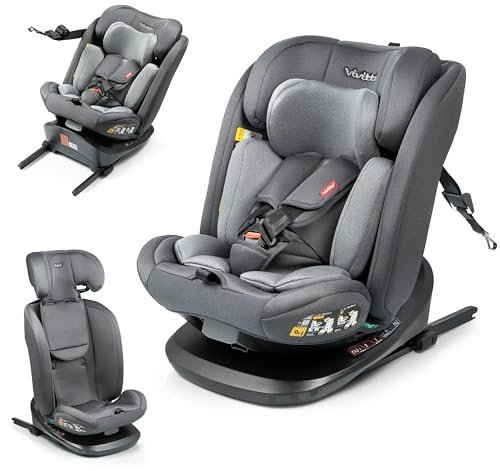 BABYAUTO – Silla de Coche Zafiro iFix i-Size (0-12 Años, 40-150 cm, 0-36 kg) – Giratoria 360° – ISOFIX + Top Tether – A Contramarcha hasta 105 cm – Protección Lateral – Arnés 5 Puntos – Gris Antracita