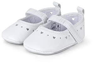 Sterntaler Baby Ballerinas Herz – Baby Schuhe aus Kunstleder mit Klettverschluss – Kleinkind Mädchen Schuh festlich mit Herzen-Tupfen-Bordüre und rutschfester Sohle – Größe 20, Farbe weiß